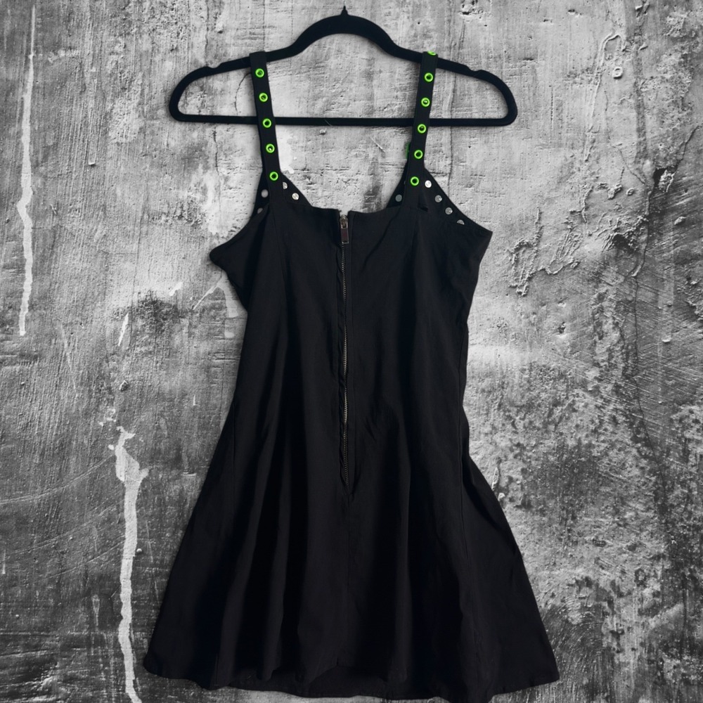 Dolls Kill The Grave Girls Sold Out Black Neon Green Studded Goth Mini Dress L - Picture 4 of 9